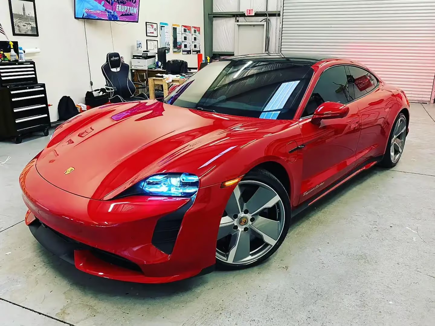 Porsche Taycan tinted with Pinnacle Series nano-ceramic film